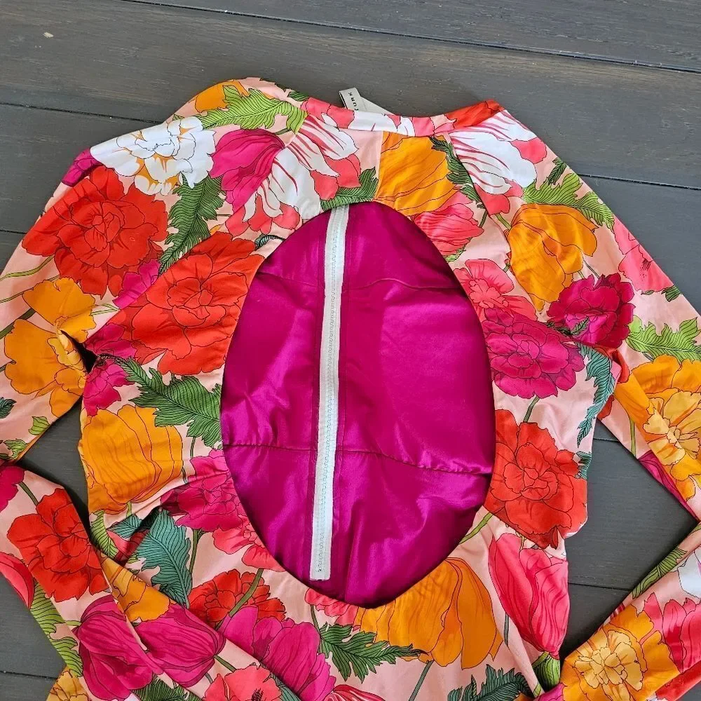Trina Turk Women's Floral Print Long Sleeves Paddle Suit Swimsuit Size large